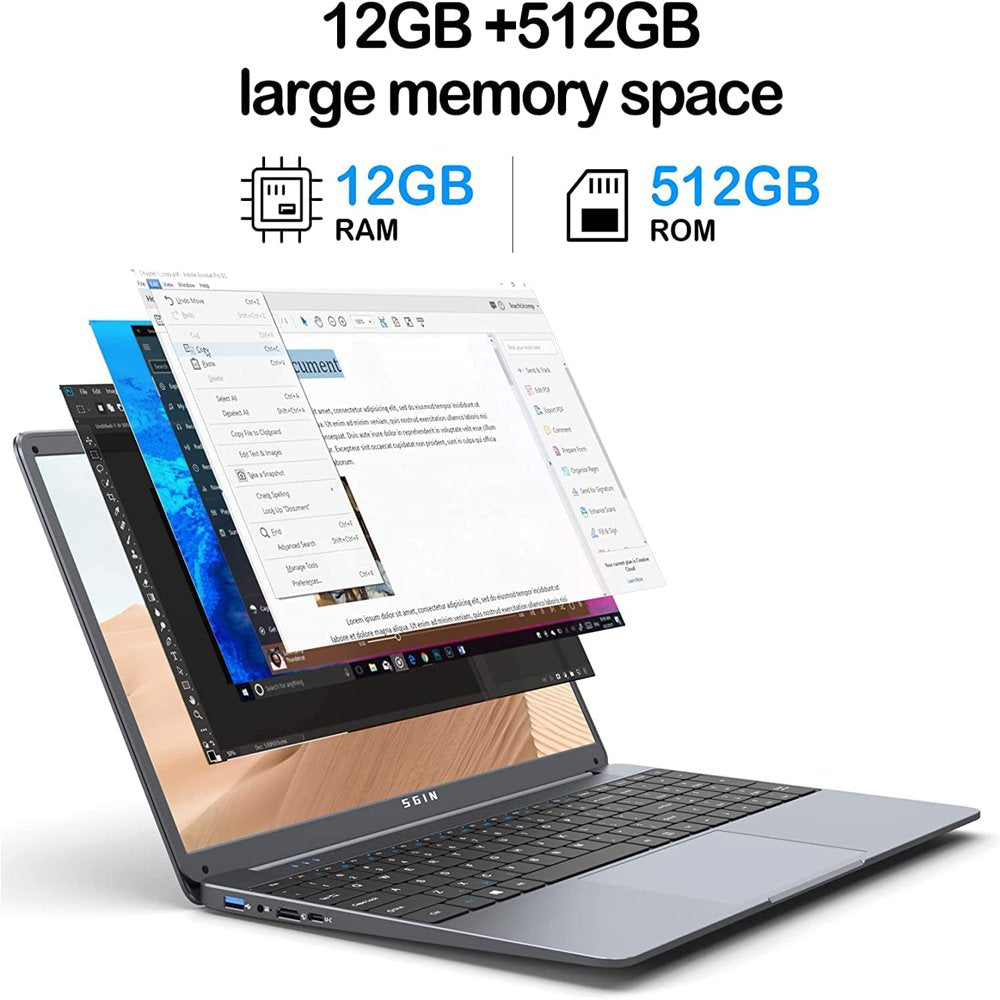 SGIN 15.6Inch Laptop 12GB DDR4 512GB SSD Windows 11 Laptop Computer with Intel Celeron N5095A up to 2.9Ghz Full HD 1920X1080 Laptops Computer