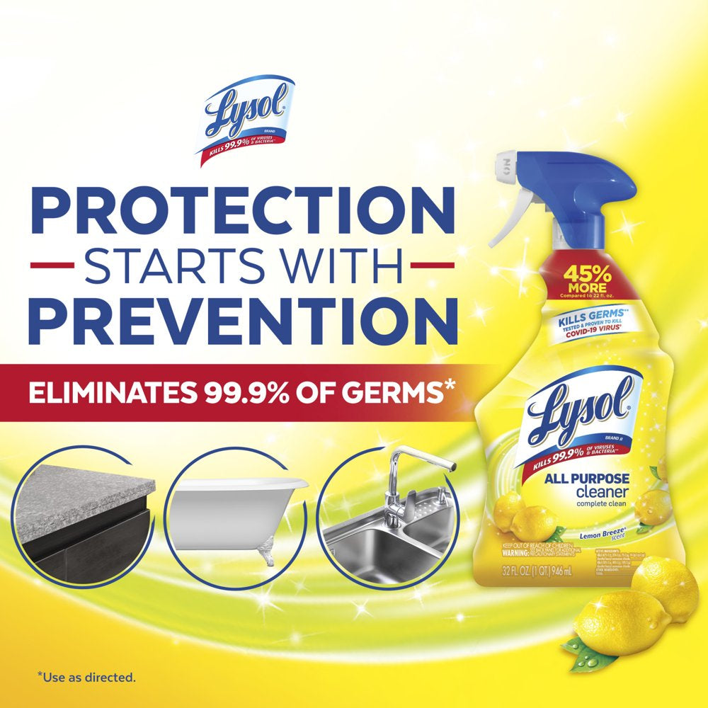 Lysol All Purpose Cleaner Spray, Lemon Breeze, 64oz(2X32oz), Tested & Proven to Kill COVID-19 Virus, Packaging May Vary