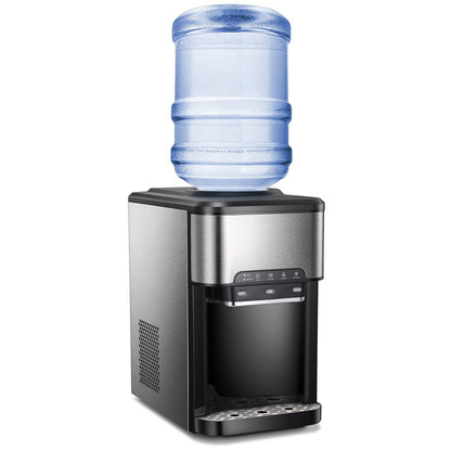 AGLUCKY 3-In-1 Water Cooler Dispenser with Built-In Ice Maker, Top Loading Water Coolers with 3 Temperature Settings, 5 Gallon Bottle, Child Lock, 27Lbs/24H Ice Maker Machine-Black