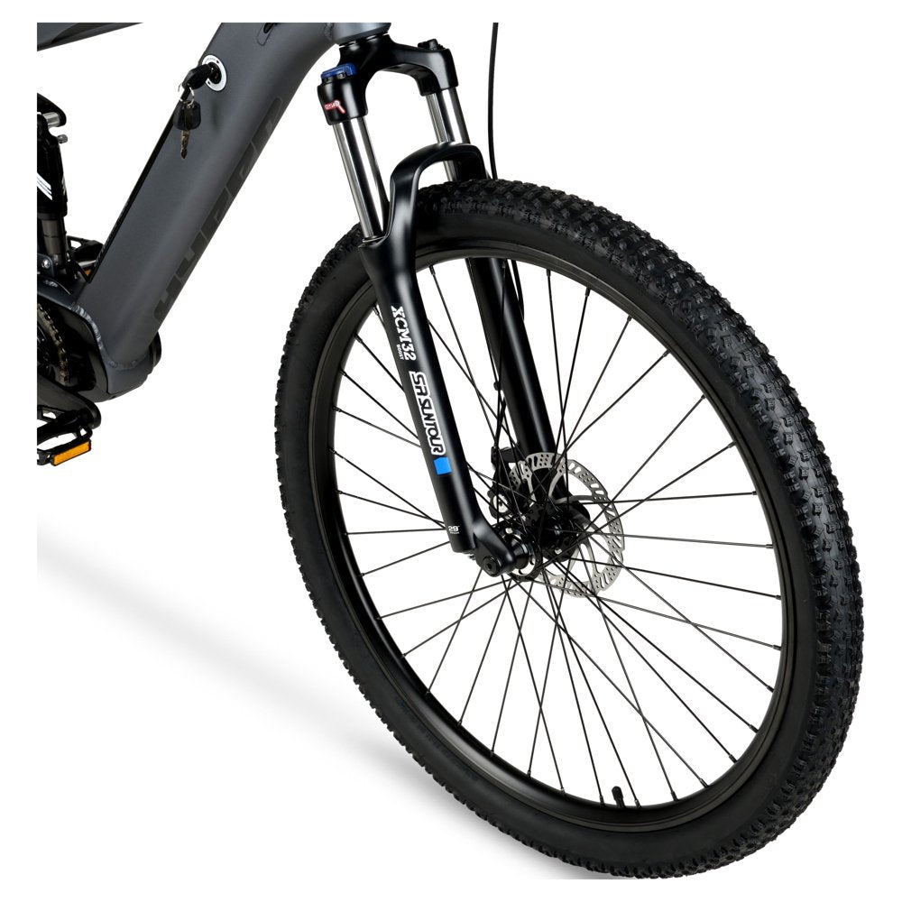 Hyper Bicycles E-Ride 29" 36V Electric Mountain Bike for Adults, Pedal-Assist, 250W Mid-Drive E-Bike Motor, Grey