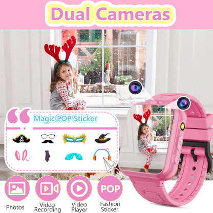 Kids Game Smart Watch for Boys Girls,Smart Wristwatch for Kids with 24 Games 5 Language 3 Alarms 2 Cameras Music Torch Pedometer Calendar,Best Gifts for Children(Pink)