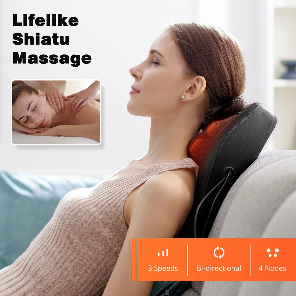 Boriwat Back Massager with Heat Shiatsu Back and Neck Massager for Muscle Pain Relief and Relaxation 3D Kneading Massage Pillow for Neck and Back, Shoulder, Leg, Ideal Gift for Stress Relief