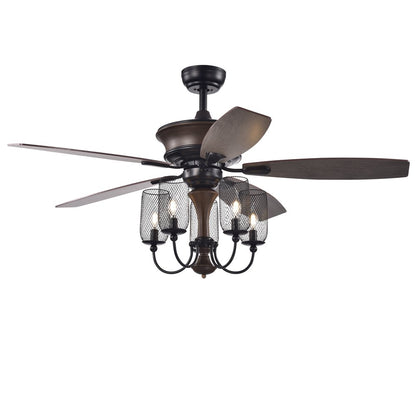 Slatin 52-Inch 5-Light Lighted Ceiling Fan with Mesh Shade Candelabra Chandelier Remote Controlled