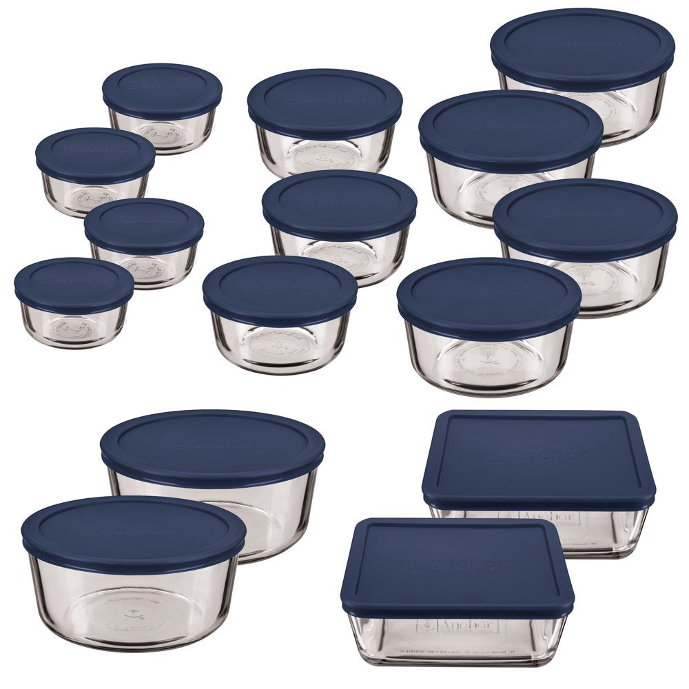 Anchor Hocking Clear Glass Storage 30 Piece Set with Navy Lids