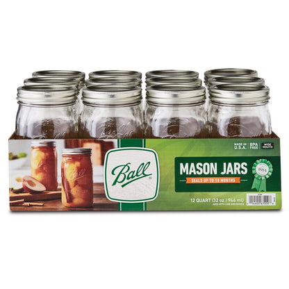 Ball Wide Mouth Quart Canning Jars Lids and Bands Made Pack of 12