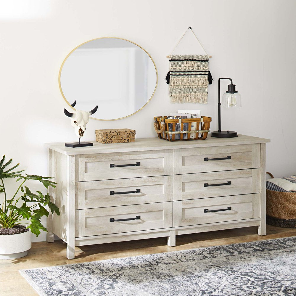 Better Homes & Gardens Modern Farmhouse 6 - Drawer Dresser, Rustic Whi