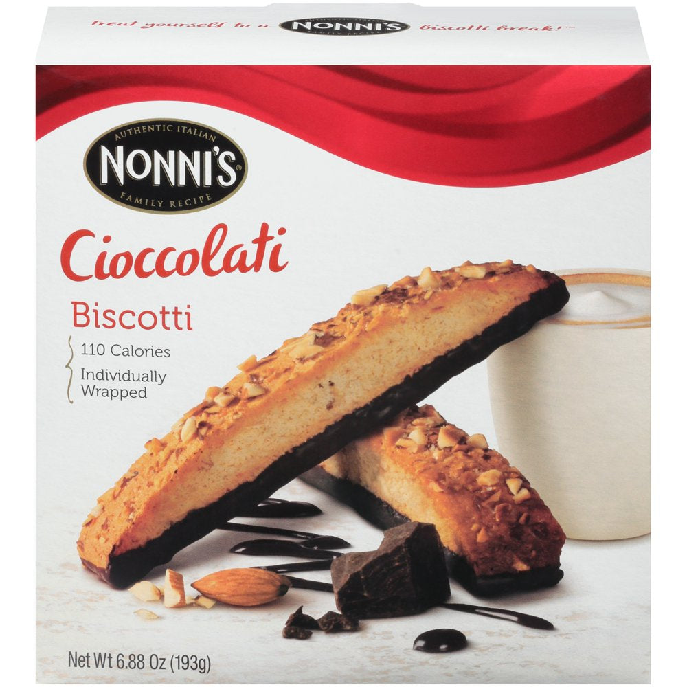 Nonni's, Cioccolati Biscotti, Dark Chocolate Almond Cookie, 6.8 oz (195g), 8 Count, Individually Wrapped and Ready to Eat