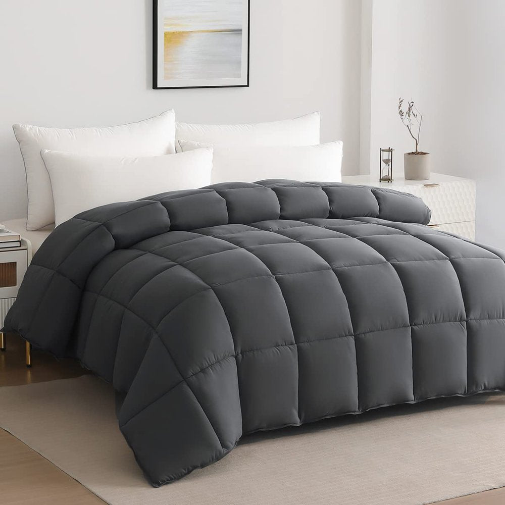 Luxury Solid down Alternative Machine Washable Gray Comforters, Queen