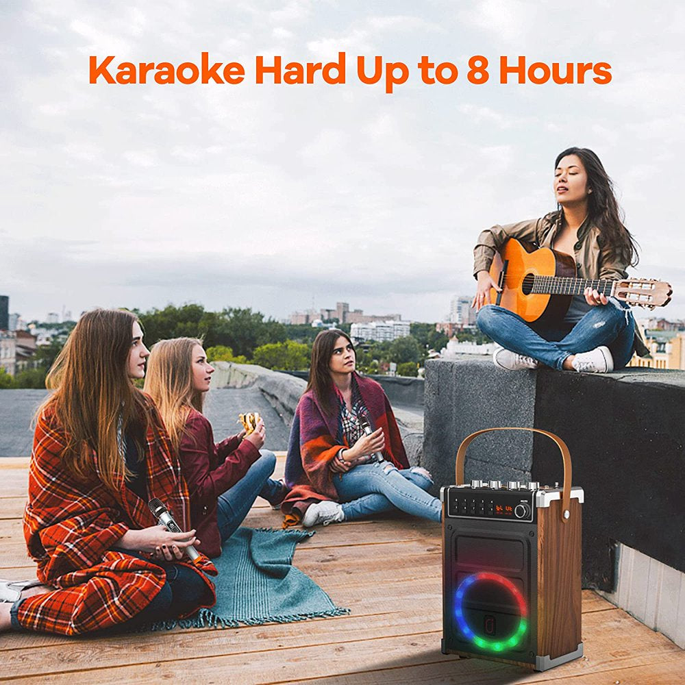 Karaoke Machine for Adults & Kids Bluetooth Portable Speaker with 2 Wireless Microphones Pa System