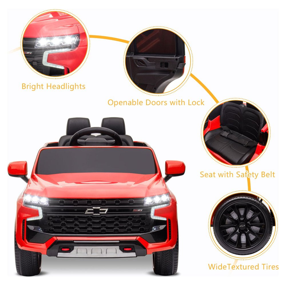 UBesGoo 12V Ride On Car Truck, Licensed Chevrolet Tahoe Kids Battery Powered Ride On Toys, Electric Vehicle with Remote Control, MP3/Bluetooth, LED Lights, Red