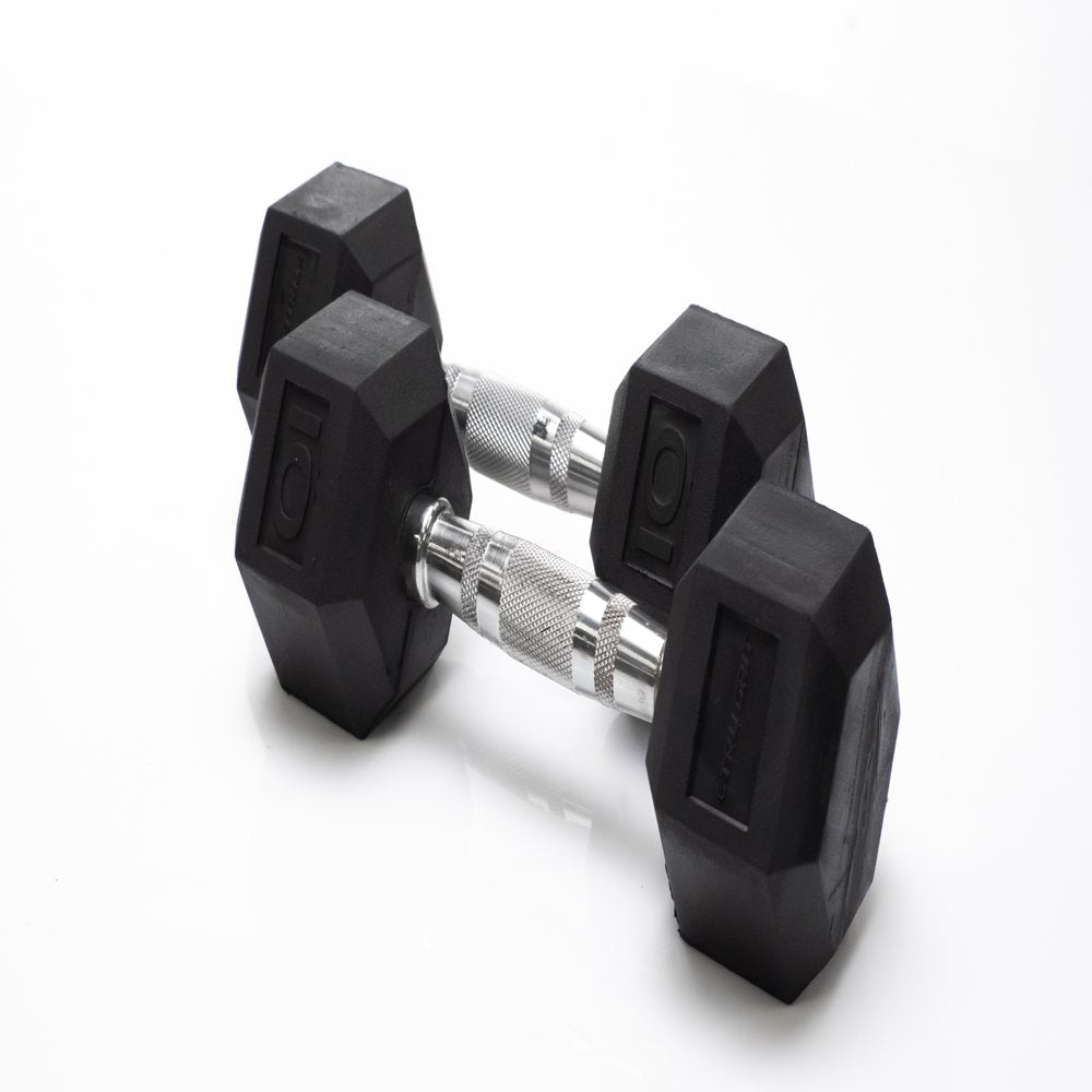  10lb Black Rubber Hex Dumbbell, Pair