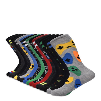 Wonder Nation Boys' Gamer Crew Socks, 15 -Pack, Size M (Shoe Size 9-2.5)