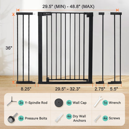 36'' Extra Tall Baby Gate, 29.5-48.4'' Wide Toddler Gates for Doorway Stairs