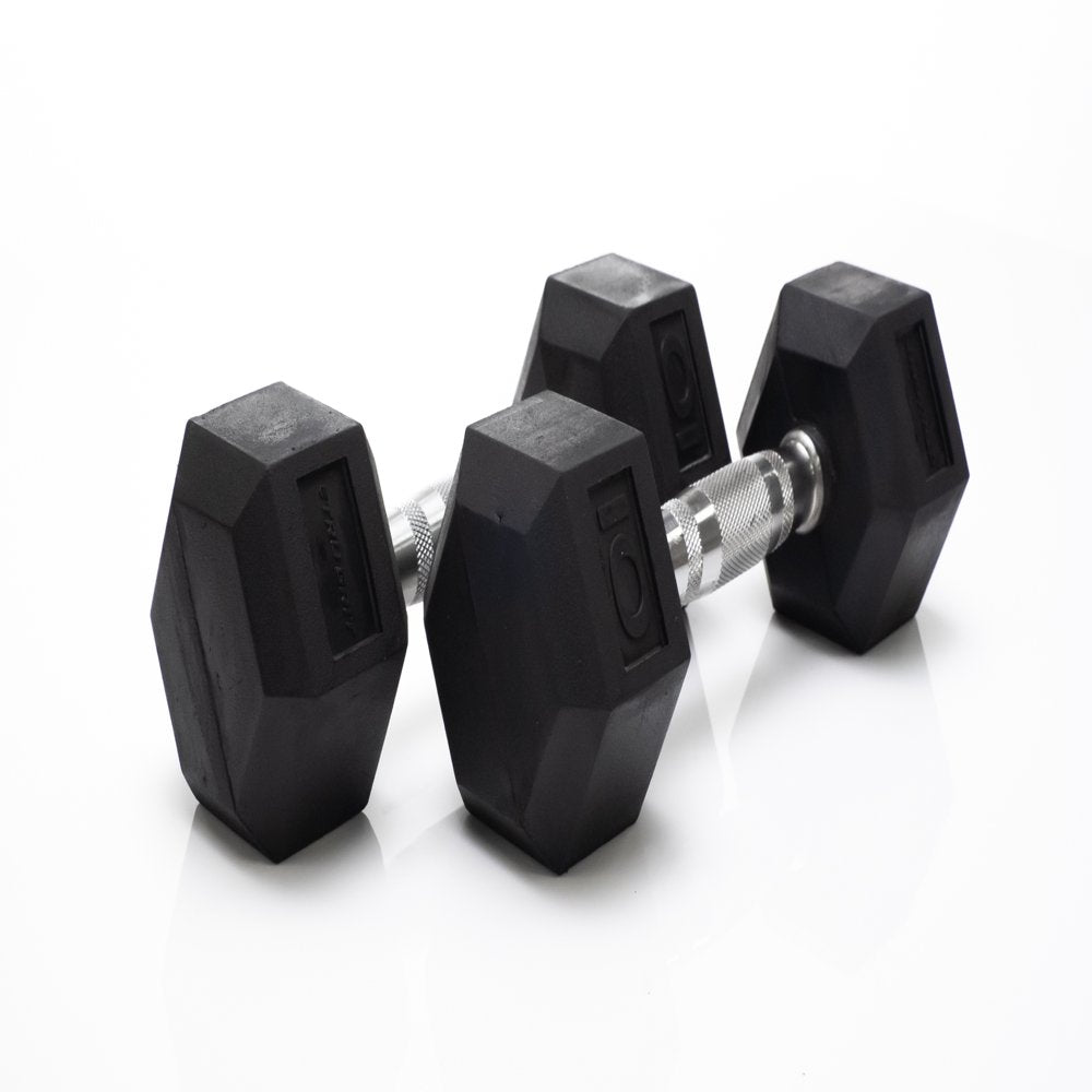  10lb Black Rubber Hex Dumbbell, Pair