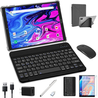 Tablet 10 Inch Android Tablet Android 11.0 Tablet with Keyboard Wireless Mouse Case Stylus,5G Wifi Tablet,4Gb RAM 64GB ROM Storage,128Gb Expandable,Quad Core Processor,White Tablet,Back-To-School Gift