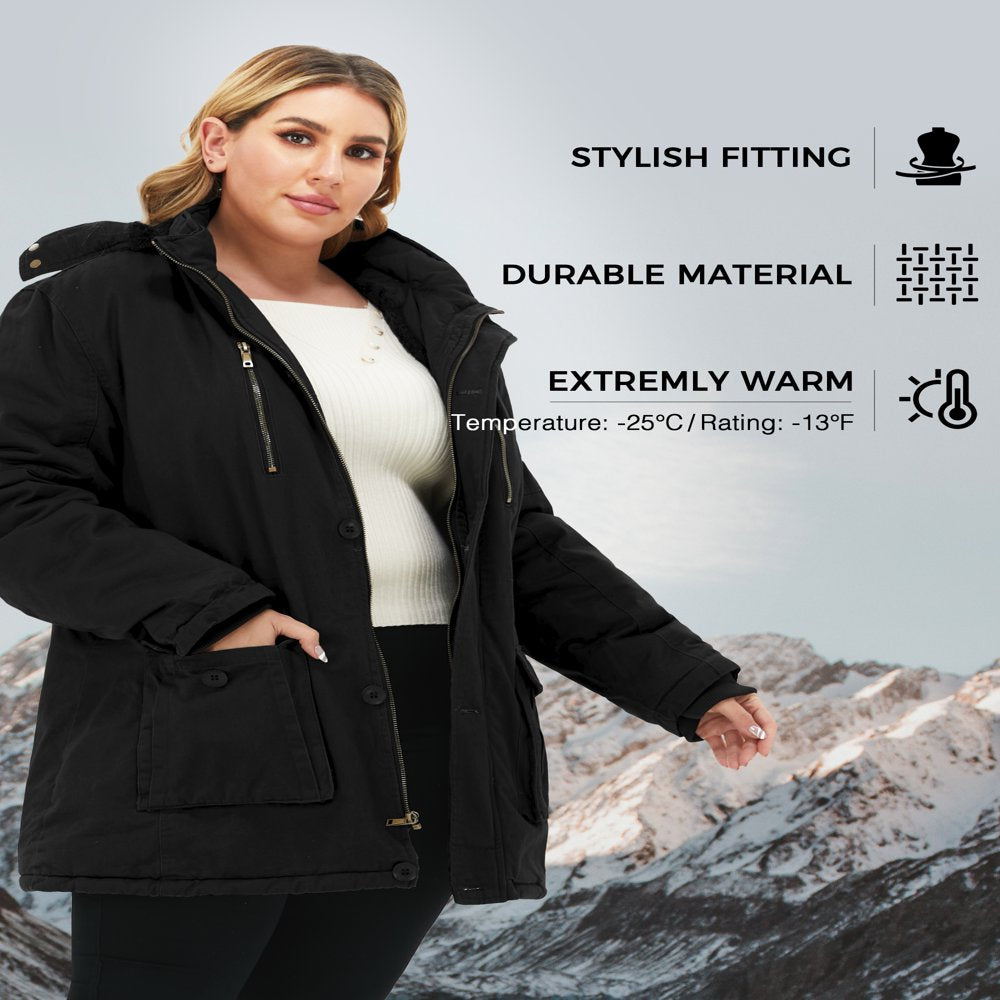 Soularge Women's Winter Plus Size Padded Fleece Parka Coat with Hood (Black, 3X)