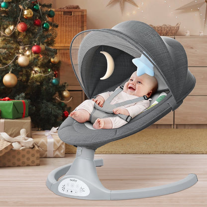 Bioby Electric Baby Swing Chair, Infant Swing with Remote Control, Built-in Bluetooth, Soft Music, Sway in 5 Speeds, Seat Belt, Gifts