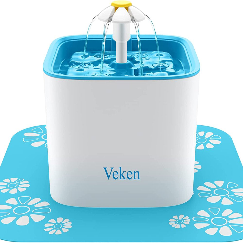 Veken 84oz/2.5L Pet Fountain,Cat Dog Water Fountain with 3 Replacement Filters & 1 Silicone Mat ,Blue