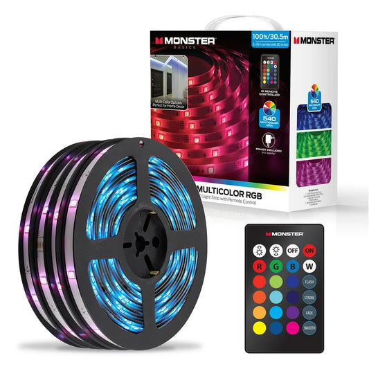 Monster LED 100ft Multicolor Light Strip, Indoor Locations, Bedrooms, Remote Control