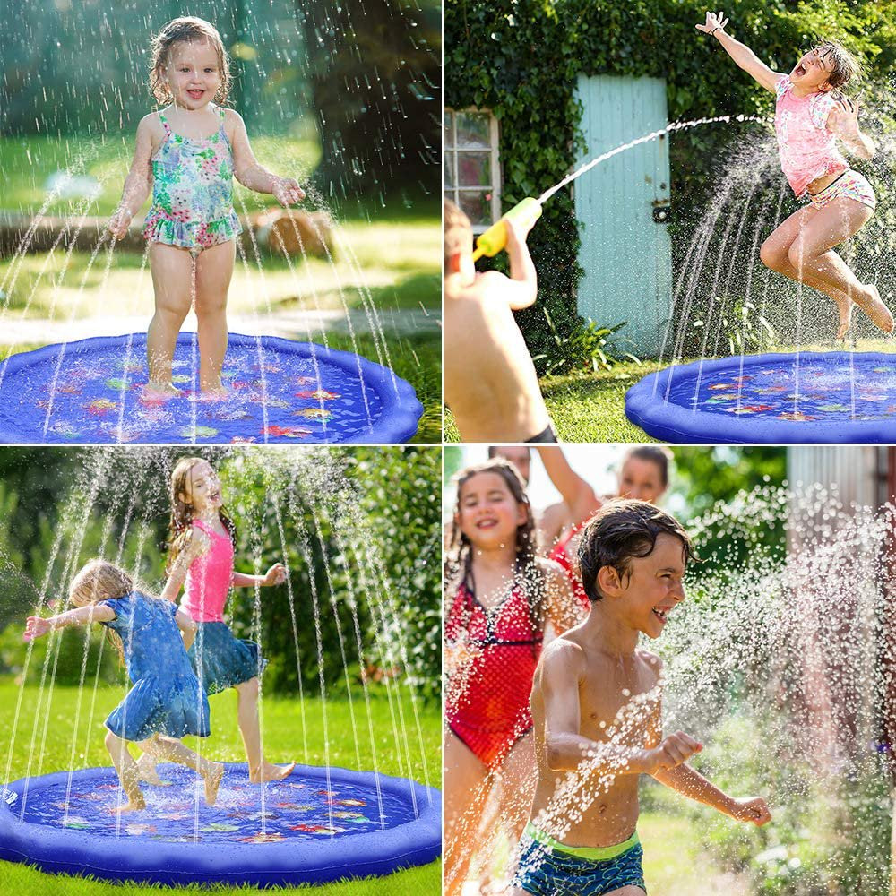  Splash Pad Sprinkler for Kids Toddlers 68" Splash Water Pad,Outdoor Swimming Pool Splash Play Mat Water Toys for Children for Fun Games Learning Blue