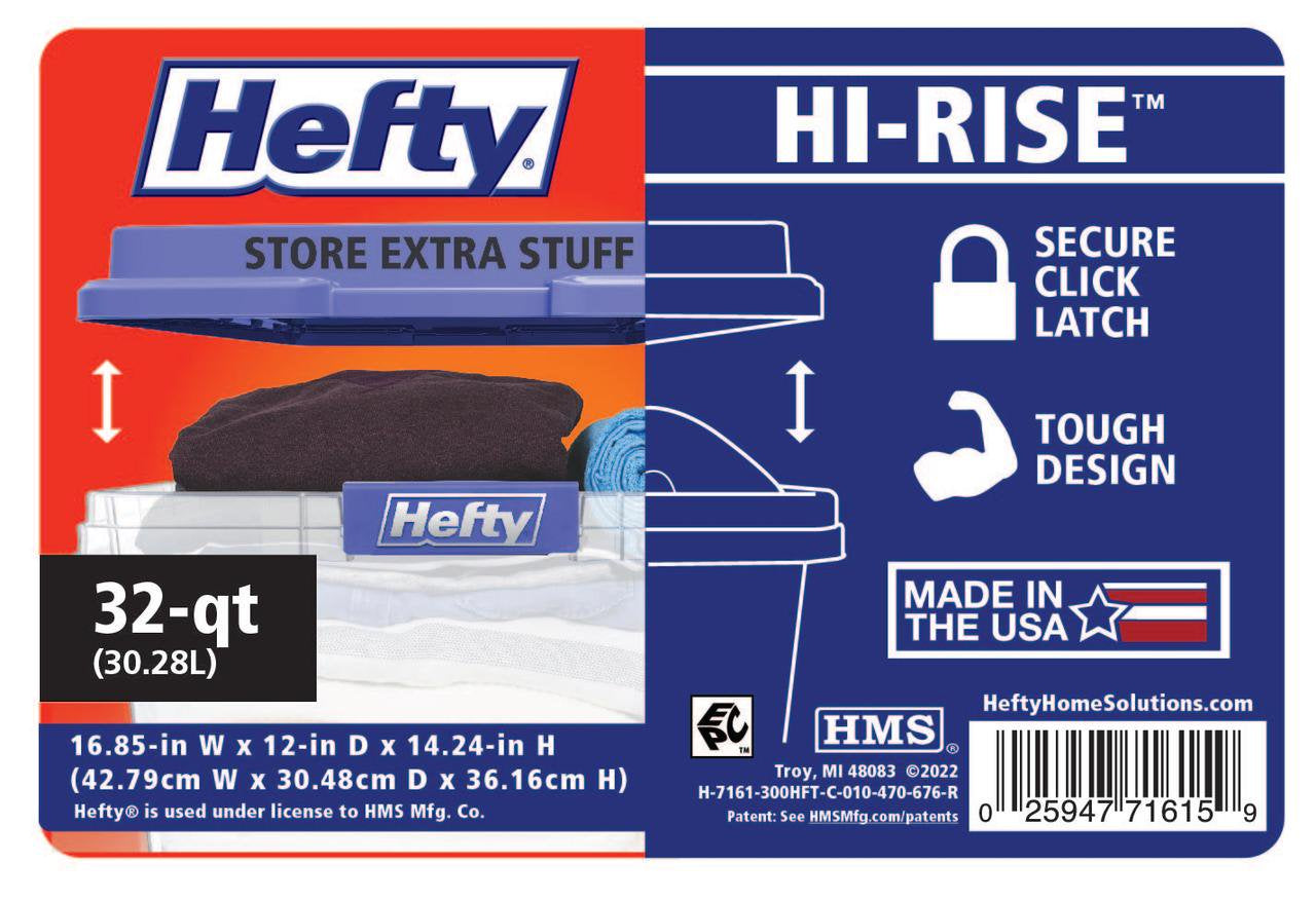 Hefty 32 Qt. Clear Storage Bin with Blue HI-RISE Lid