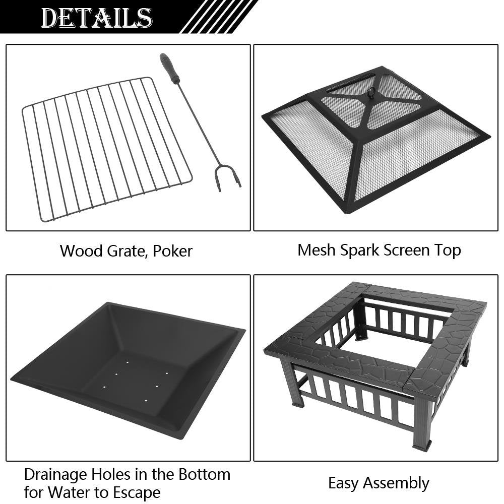 Zimtown Wooden 32" Metal Fire Pit Patio Garden Square