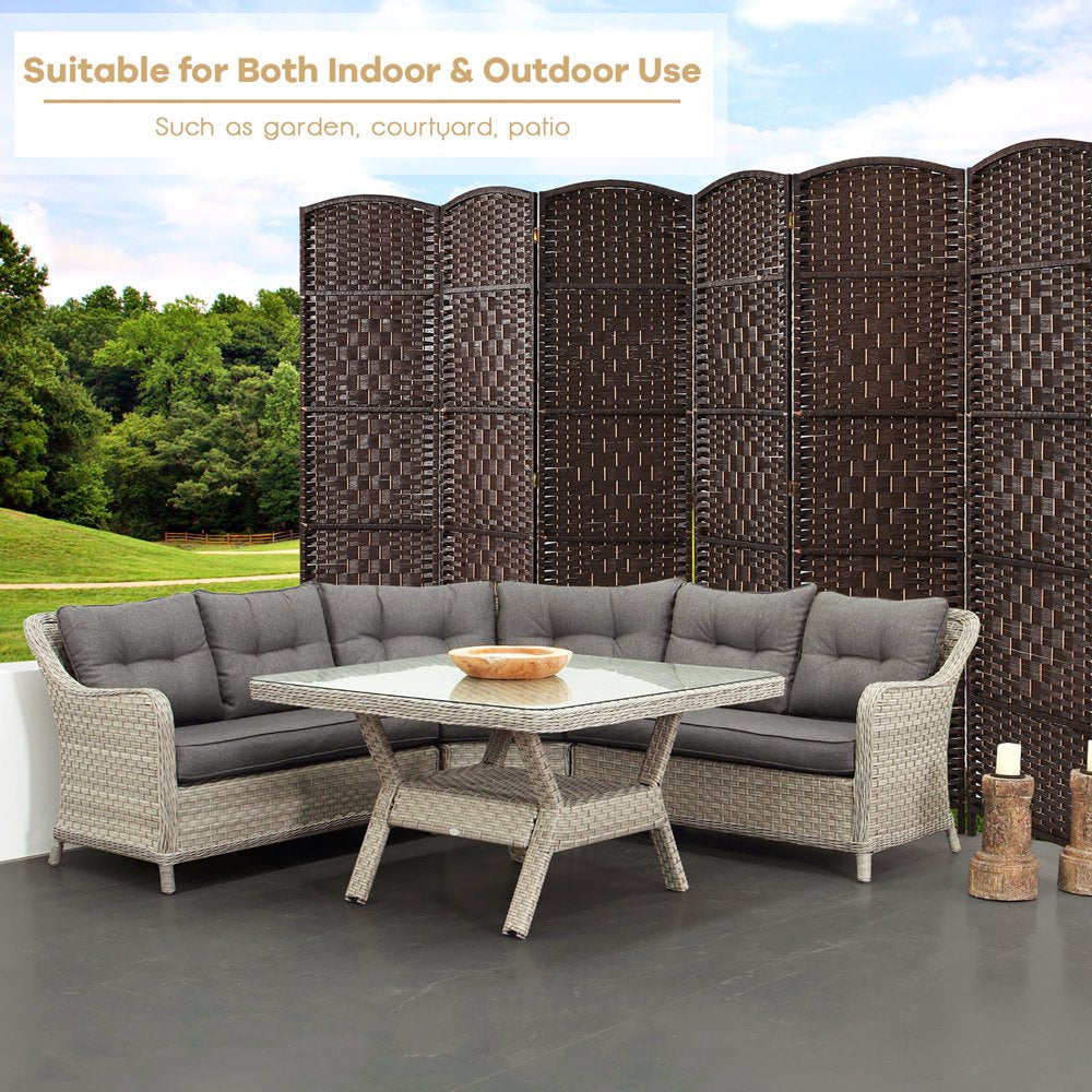 Costway 6-Panel Room Divider 6Ft Weave Fiber Folding Privacy Screen Brown