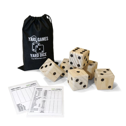 YardGames Giant Outdoor Indoor Wooden Dice Set w/ Scorecards & Case, 2.5 Inch