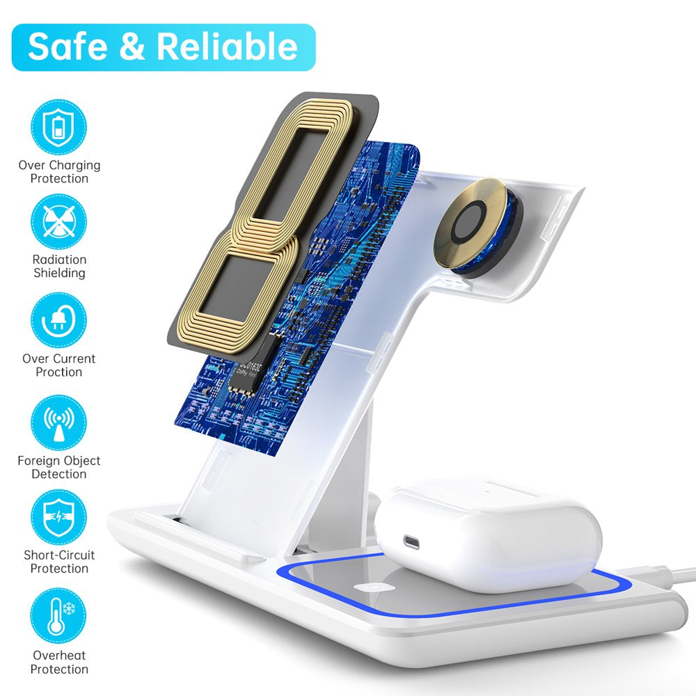 Wireless Charger, 3 in 1 Fast Charging Station, Compatible Iphone 13 12/SE/11/11 Pro/X/Xs/Xr/Xs Max/8 Plus, Charging Stand for Airpods Pro/2, Compatible Apple Watch Series 6/ 5/4/3/2/SE