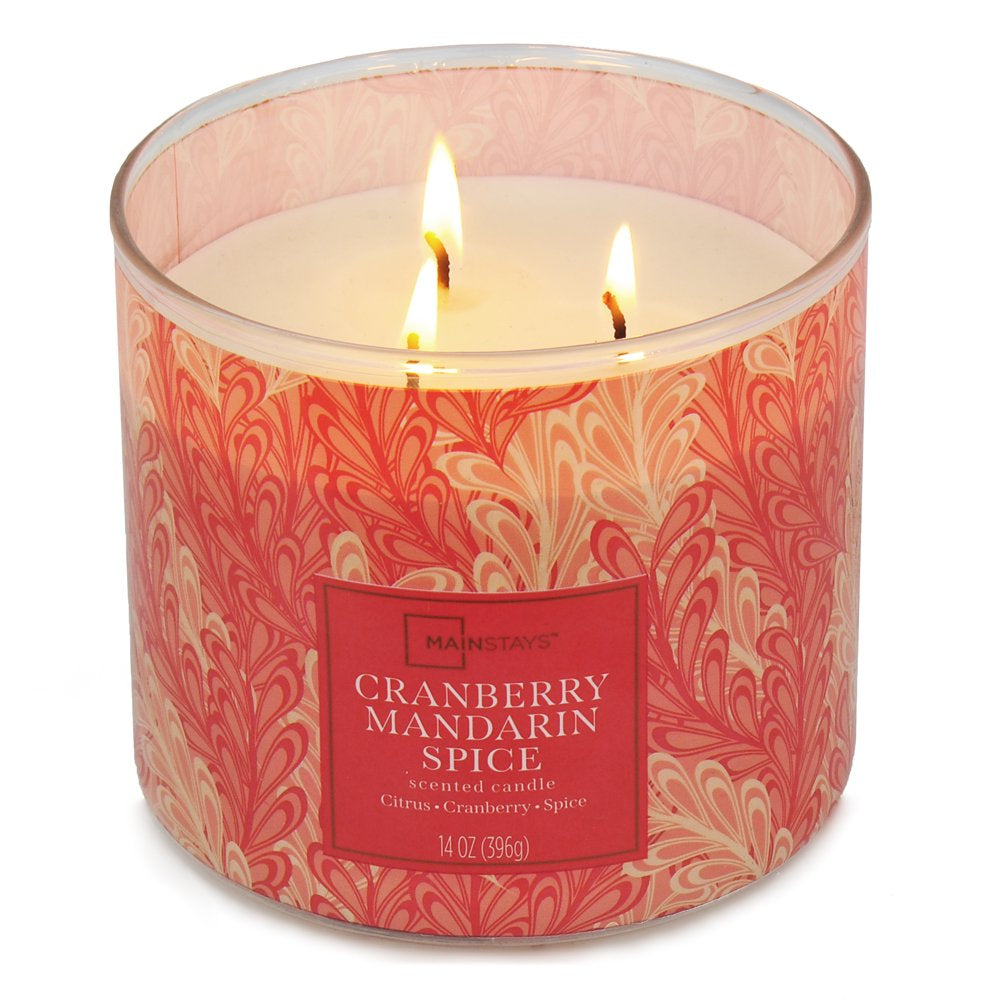 Mainstays Textured Wrap 3 Wick Cranberry Mandarin Spice Candle, 14 Ounce