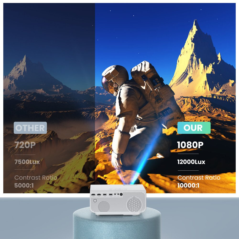 GROVIEW 5G/2.4G WiFi Bluetooth Projector, 12000 Lux Native 1080P Projector with 100" Projector Screen, 4K Supported Outdoor Movie Projector, Compatible with iOS/Android