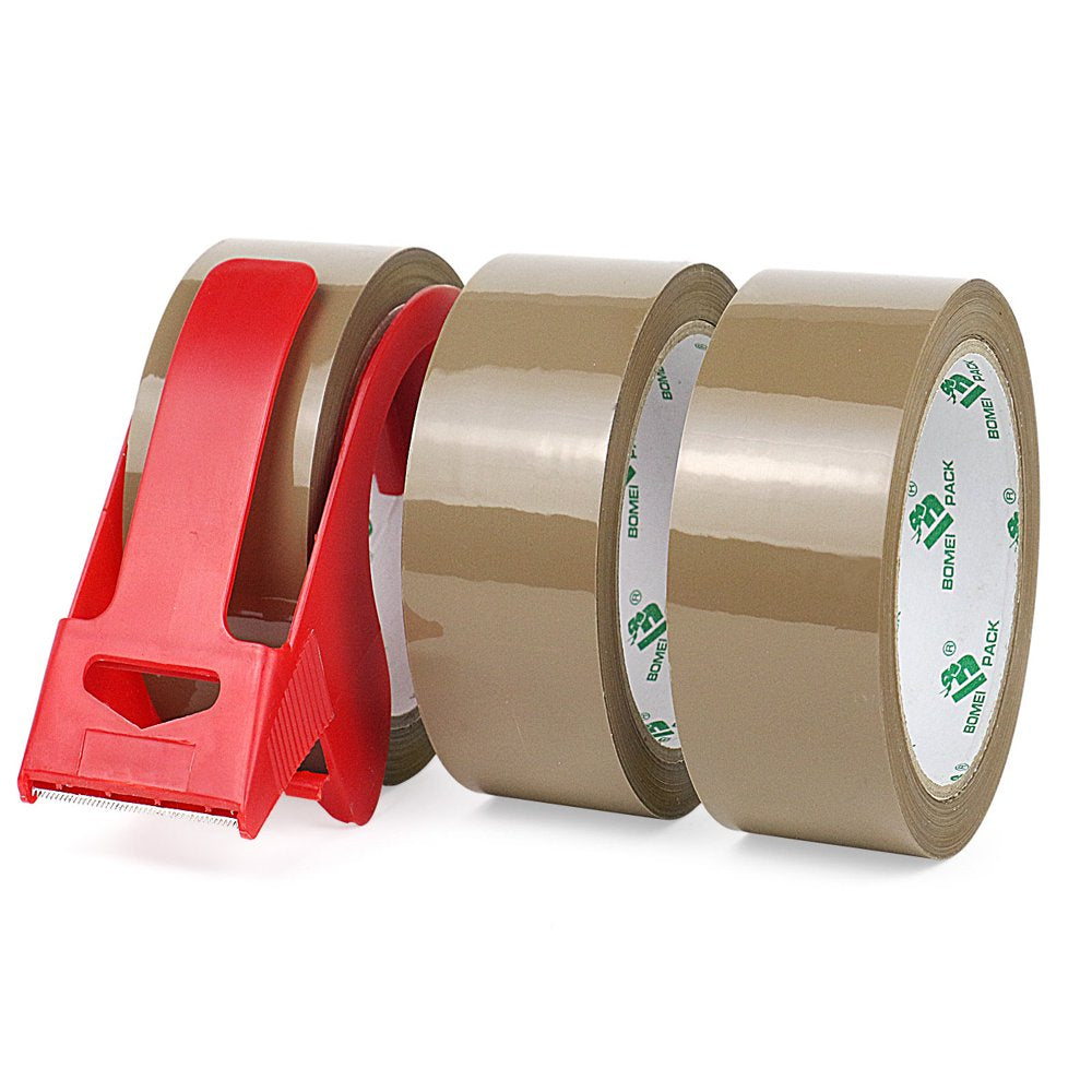 BOMEI PACK Heavy Duty Brown Packing Tape with Dispenser,3 Pack,2.4 Mil,1.88 Inch x 55 Yards,Brown Tape Refills for Industrial Shipping Box Packaging Tape for Moving, Office & Storage