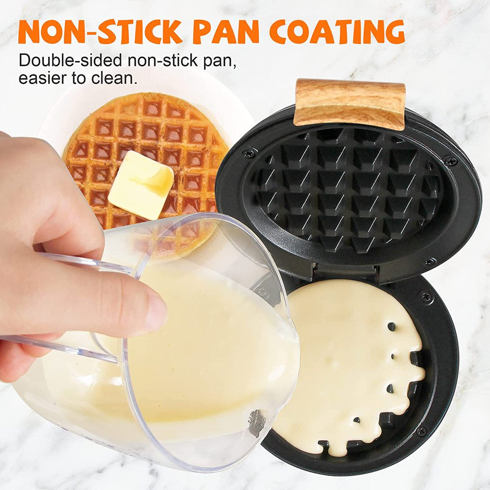 CROWNFUL Mini Waffle Maker Machine, 4 Inches Portable Small Compact Design, Non-Stick, Black