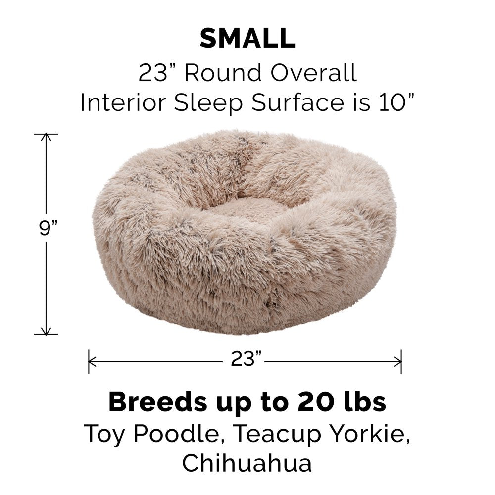 FurHaven Pet Products Calming Cuddler Long Faux Fur Donut Pet Bed for Dogs & Cats - Taupe, Small