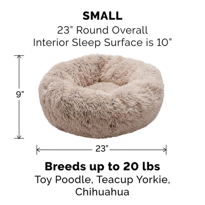 FurHaven Pet Products Calming Cuddler Long Faux Fur Donut Pet Bed for Dogs & Cats - Taupe, Small