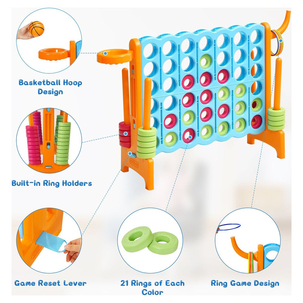 Costway 4-in-A Row Giant Game Set w/Basketball Hoop for Family Orange