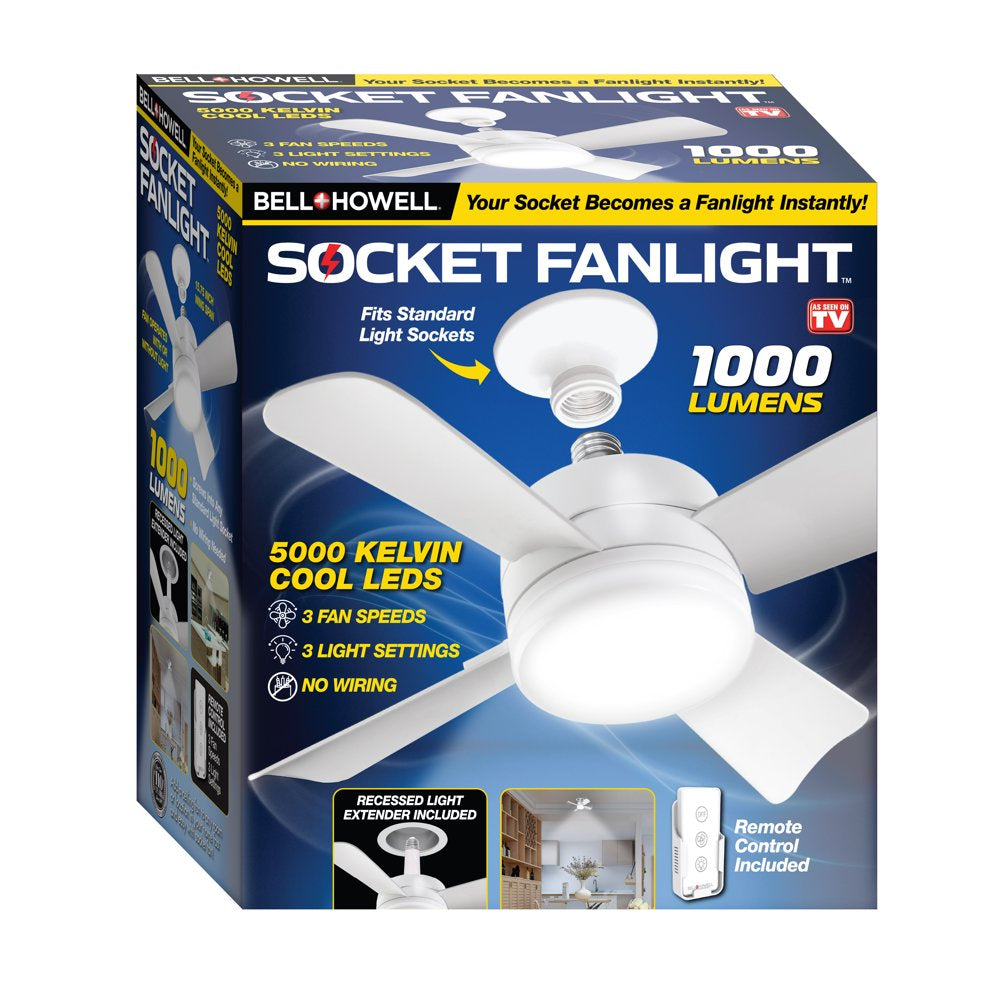 Bell and Howell Socket Fan Ceiling Fan with Light 15 Inches Fan 1000 Lumens Speed Light Control