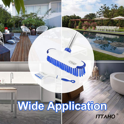 ITTAHO Floor Scrub Brush with Long Stainless Steel Handle Extension+Small Deep Cleaning Brush