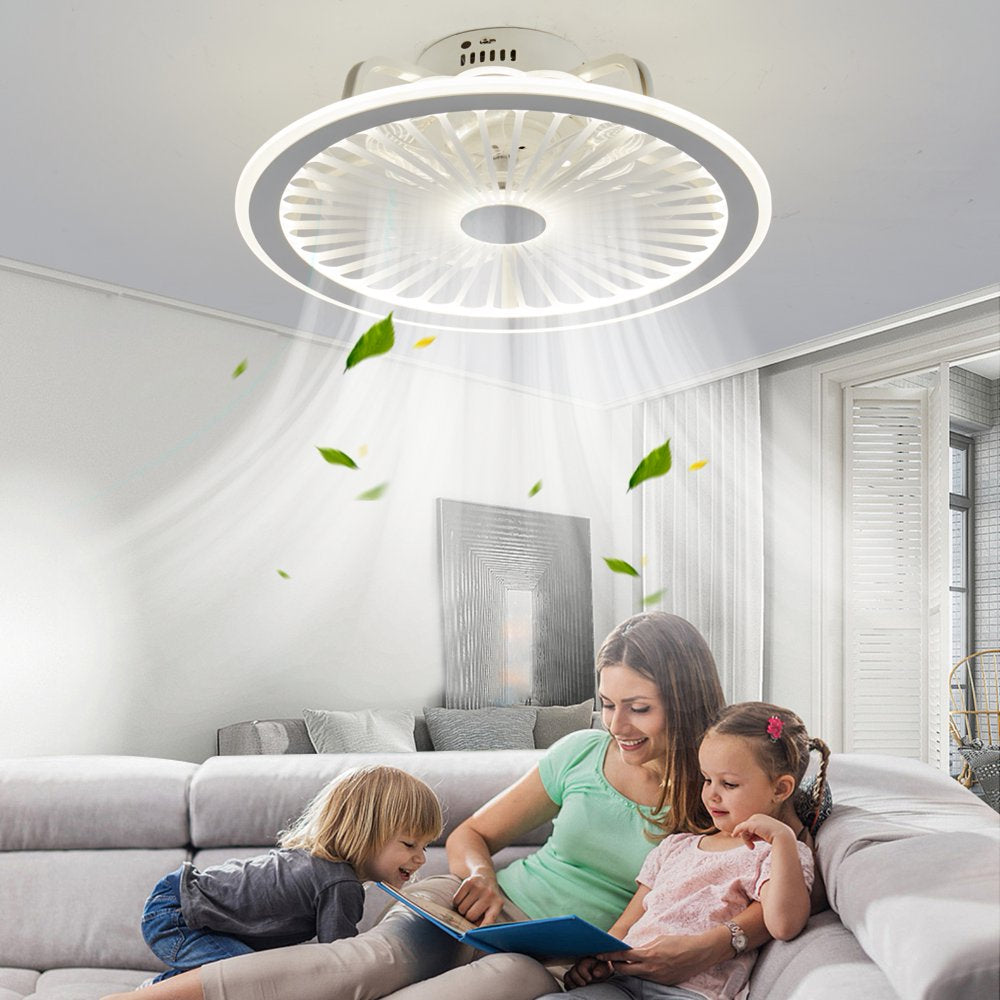 CHANFOK Low Profile Ceiling Fan with Lights, Modern Indoor Flush Mount Ceiling Fan with Remote Control LED Dimming