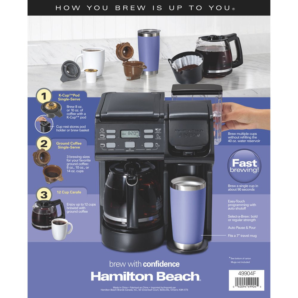 Hamilton Beach FlexBrew Trio Coffee Maker, Single Serve or 12 Cups, Black, 49904