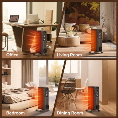 Auseo Electric Oil Filled Radiator Space Heater, Thermostat Room Radiant and Room Heater