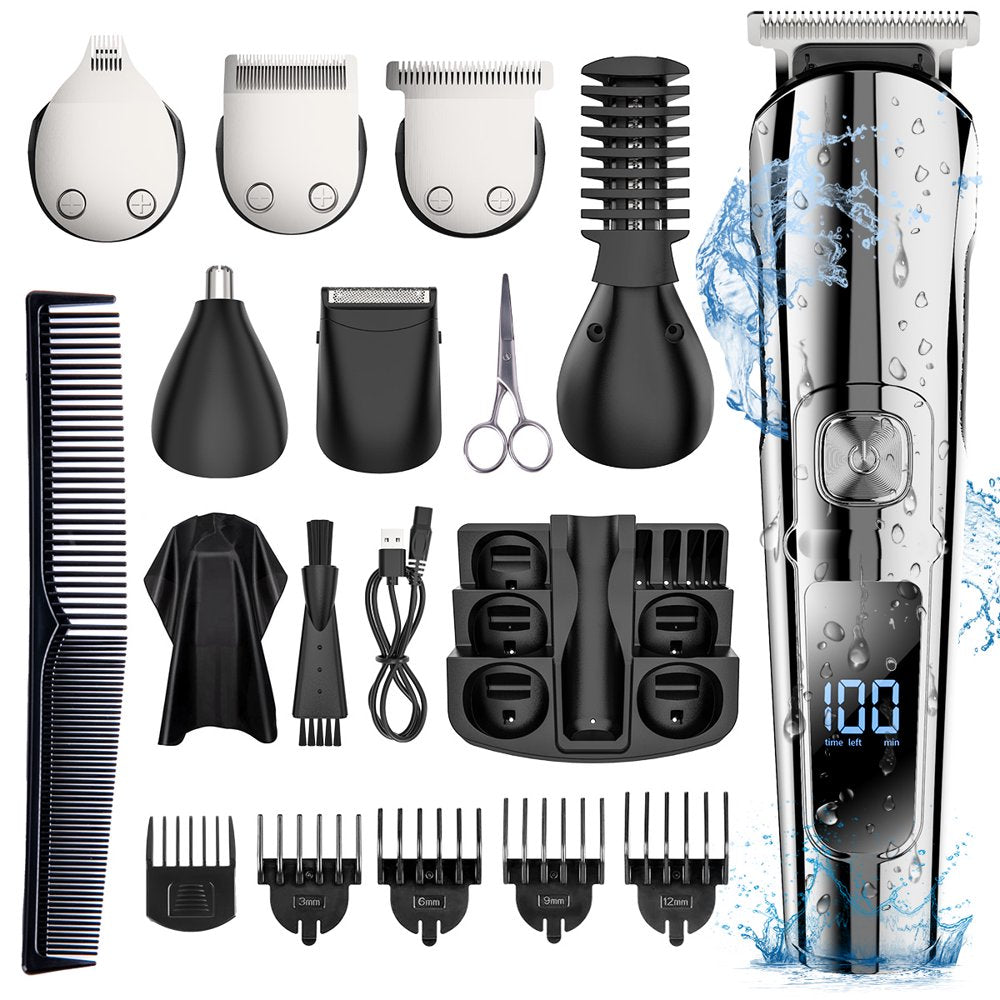 Mens Hair Clipper, 16 in 1 Hair Grooming Kit IPX7 Waterproof Beard Trimmer USB Rechargeable Wet/Dry