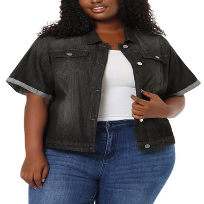  Plus Size Fall Button Down Crop Jean Trucker Denim Jacket