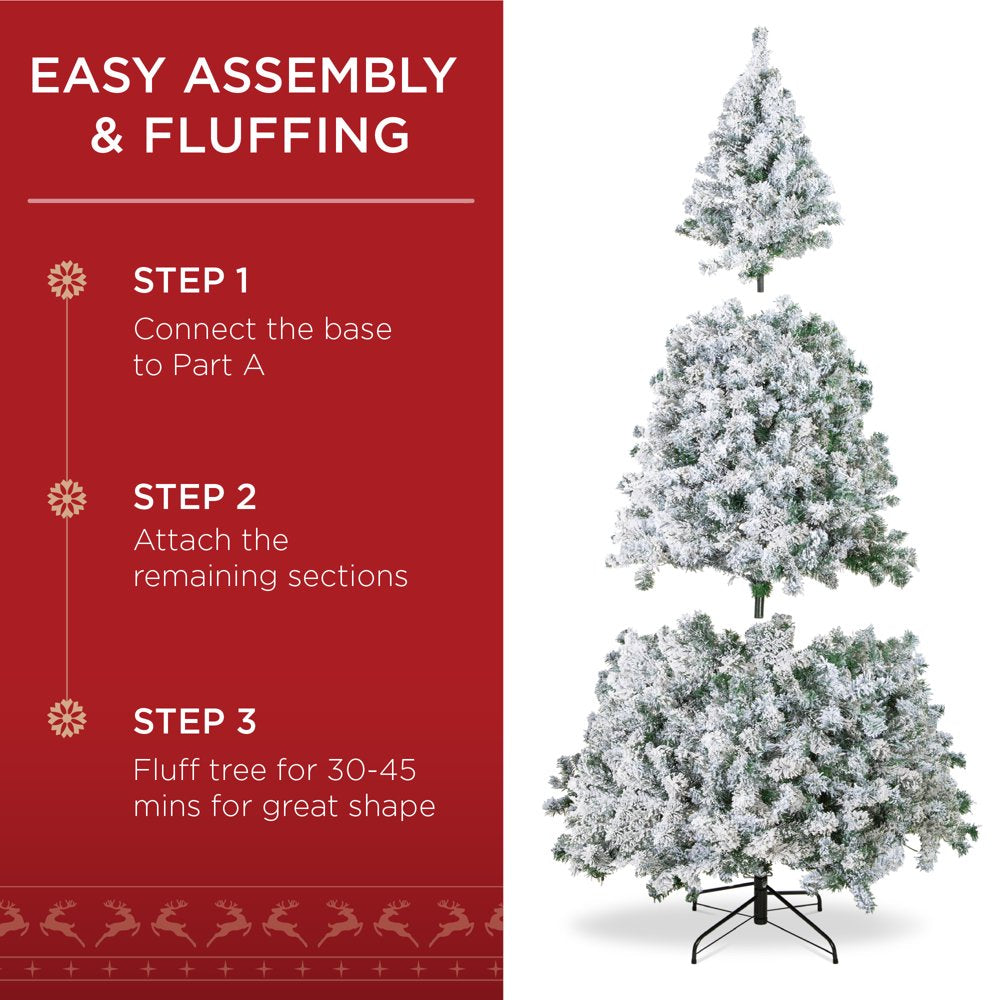 Best Choice Products 6ft Pre-Lit Holiday Christmas Pine Tree w/ Snow Flocked Branches, 250 Warm White Lights