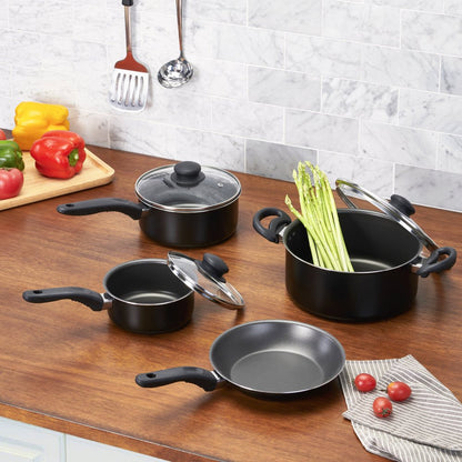 Mainstays 7 Piece Nonstick Cookware Set, Black