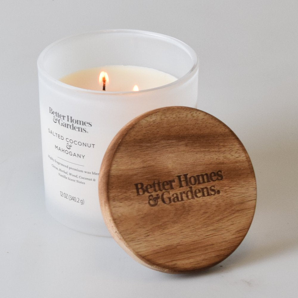 Better Homes & Gardens 12oz Salted Coconut & Mahogany Scented 2-Wick Frosted Jar Candle