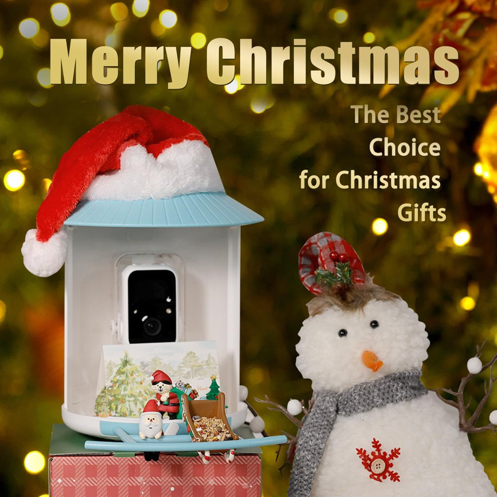 Bird Feeder with Camera, Netvue Birdfy Smart Bird Feeder Christmas Gift Box with Greeting Card, Blue