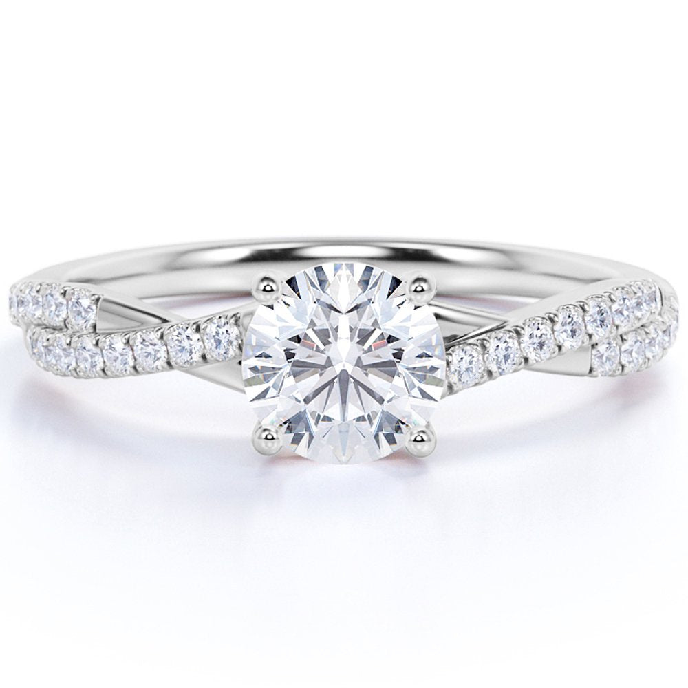 1 Carat infinity Round cut Moissanite Engagement Ring in 18k White Gold Over Silver