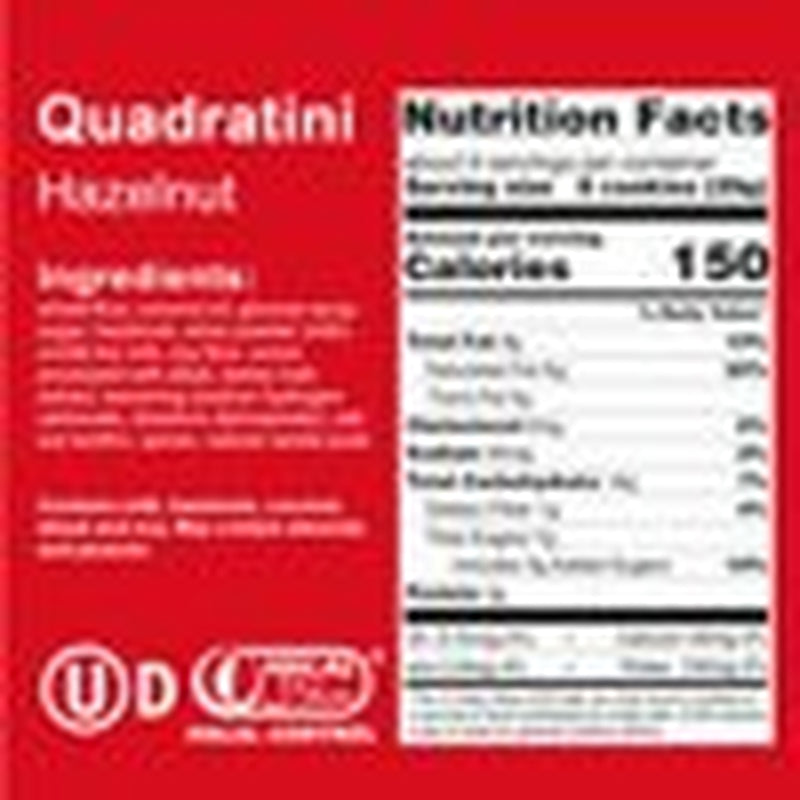 Quadratini Hazelnut, NON-GMO Bite-size Wafer Cookie, 8.82 oz, pack of 6