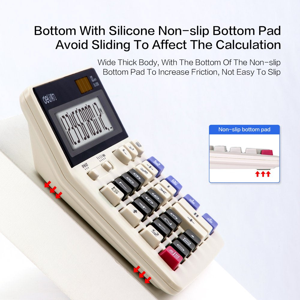 12-Digit Desktop Calculator, Dual Power, Extra Large LCD Display, White